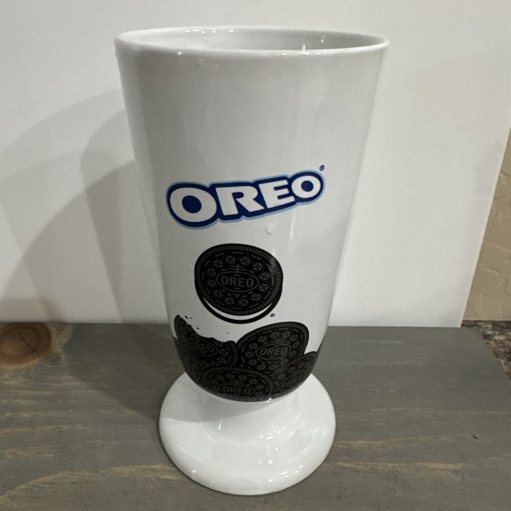 Mug Tall Goblet Oreo Milkshake Cookies Cup Ceramic Footed White Black 7" Tall